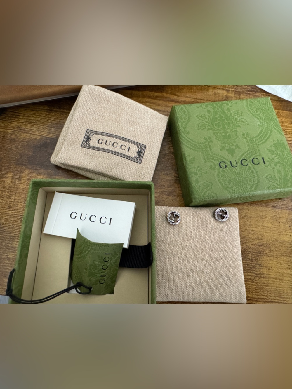 New GUCCI Sterling Silver 925 Stud Earrings GG Logo /with box RRP$380